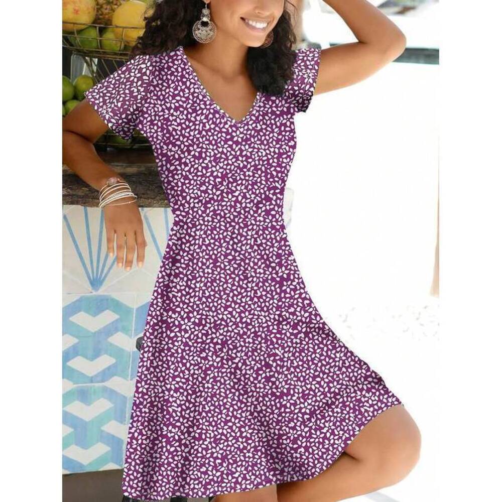 Fashionable Ditsy Floral Lightweight Dress, Suitable For , Vacatio